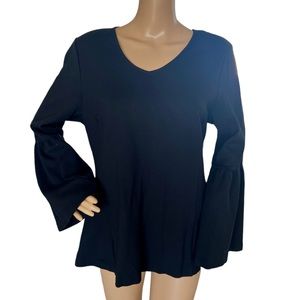 CAbi Blouse Top Black Bell Sleeve It's A Party Stretches